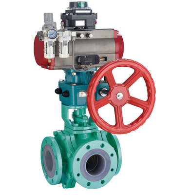 气动三通衬氟球阀